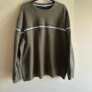 Olive Green Striped Crewneck Sweater